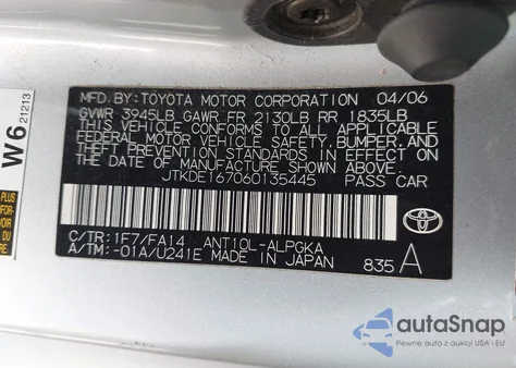 2006 Scion Tc из США, поврежденный, VIN JTKDE167060135445